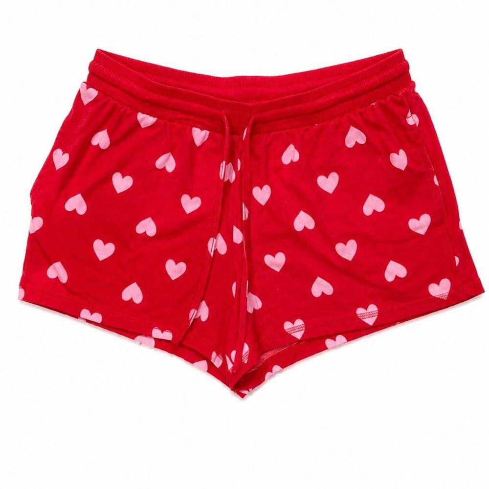 Soft material Red heart print shorts with drawstring waist